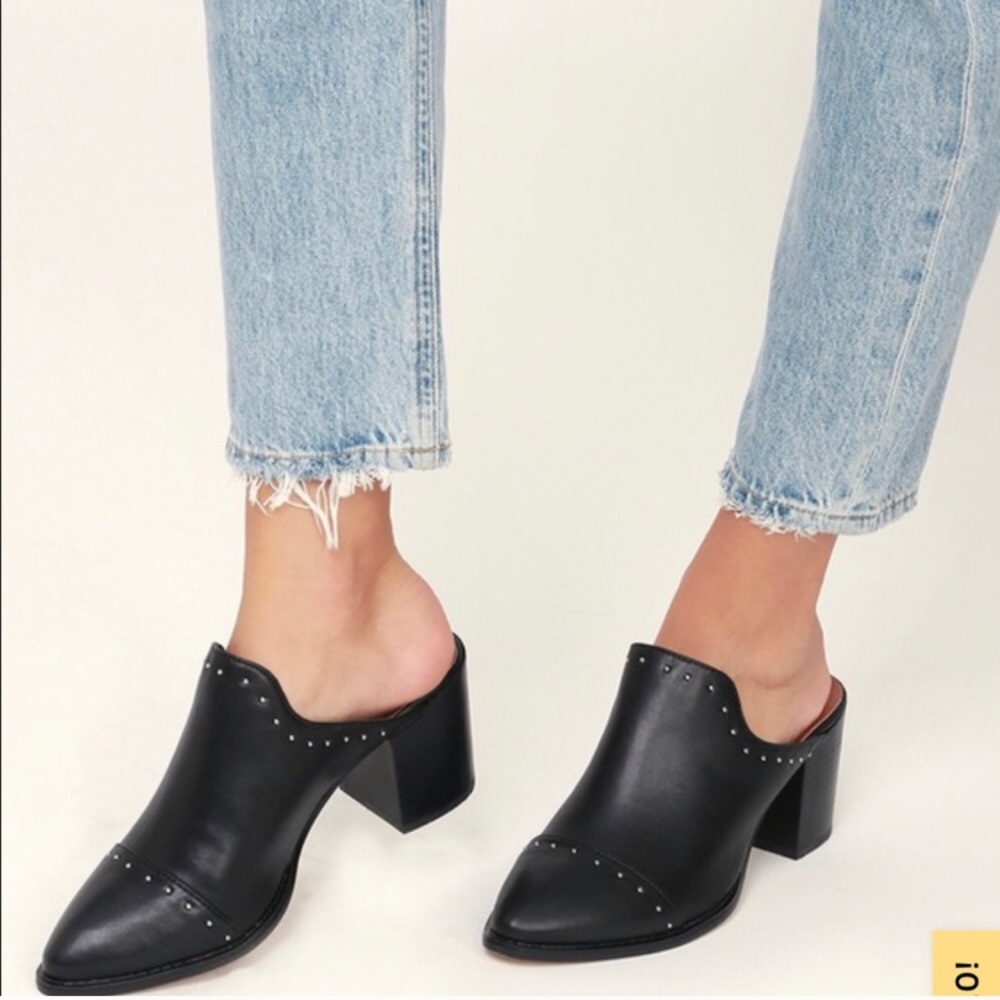 Black studded mules with chunky heel LIKE NEW